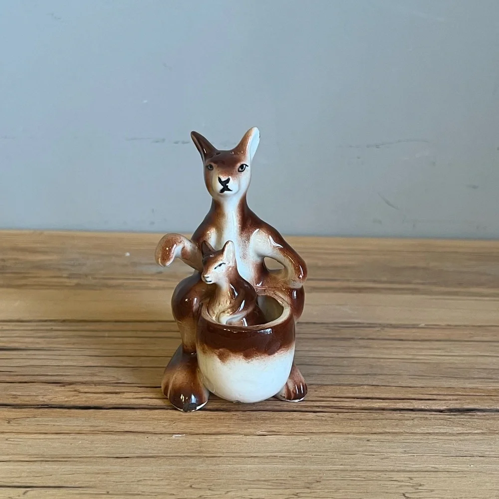 Vintage ceramic kangaroo and joey salt and pepper shaker set